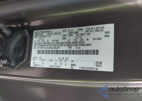 2017 Ford F-150 Xl from USA, damaged, VIN 1FTMF1C81HKC58437